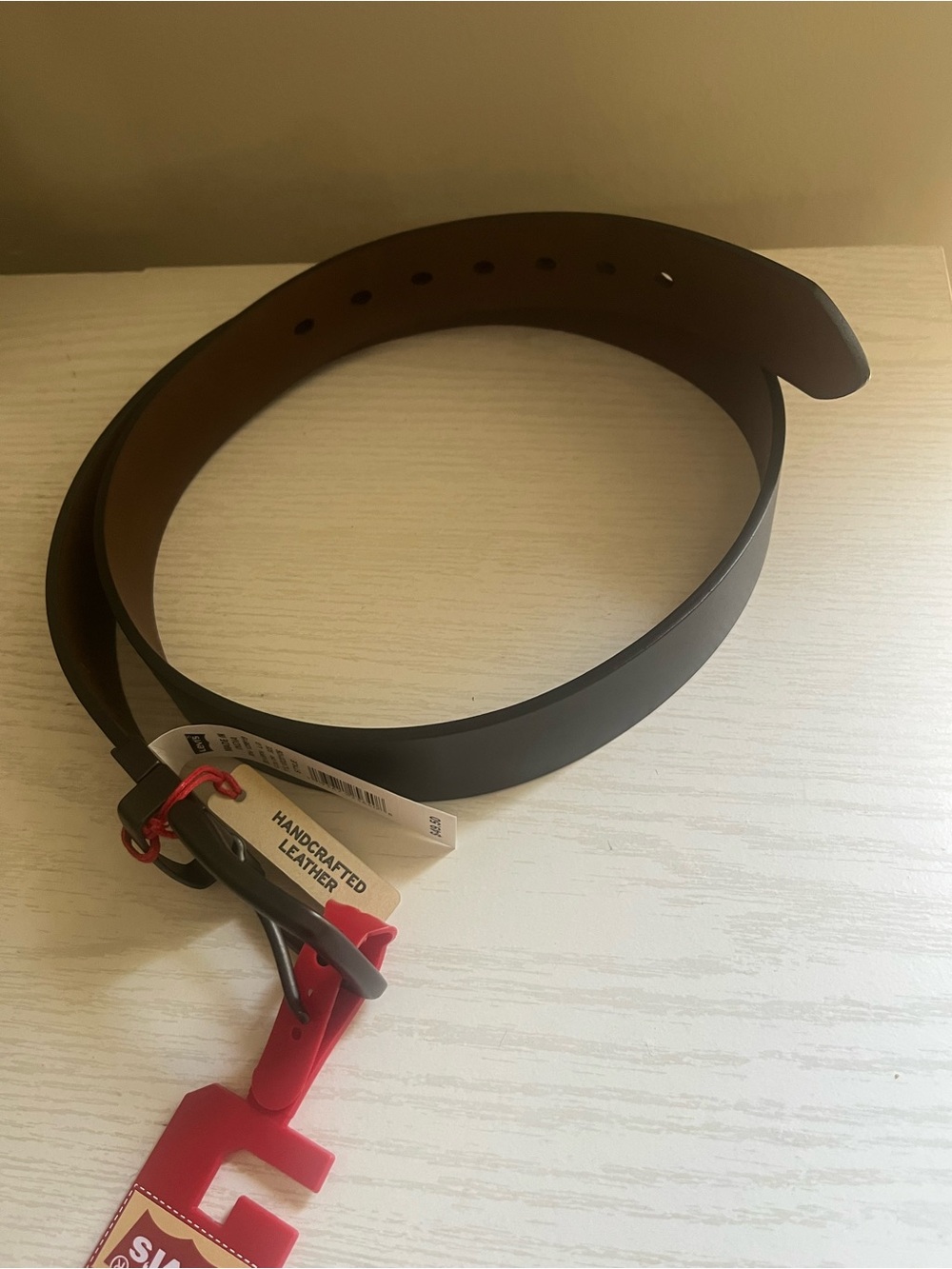 Levi's Men's Black Leather Belt with Brown Interior